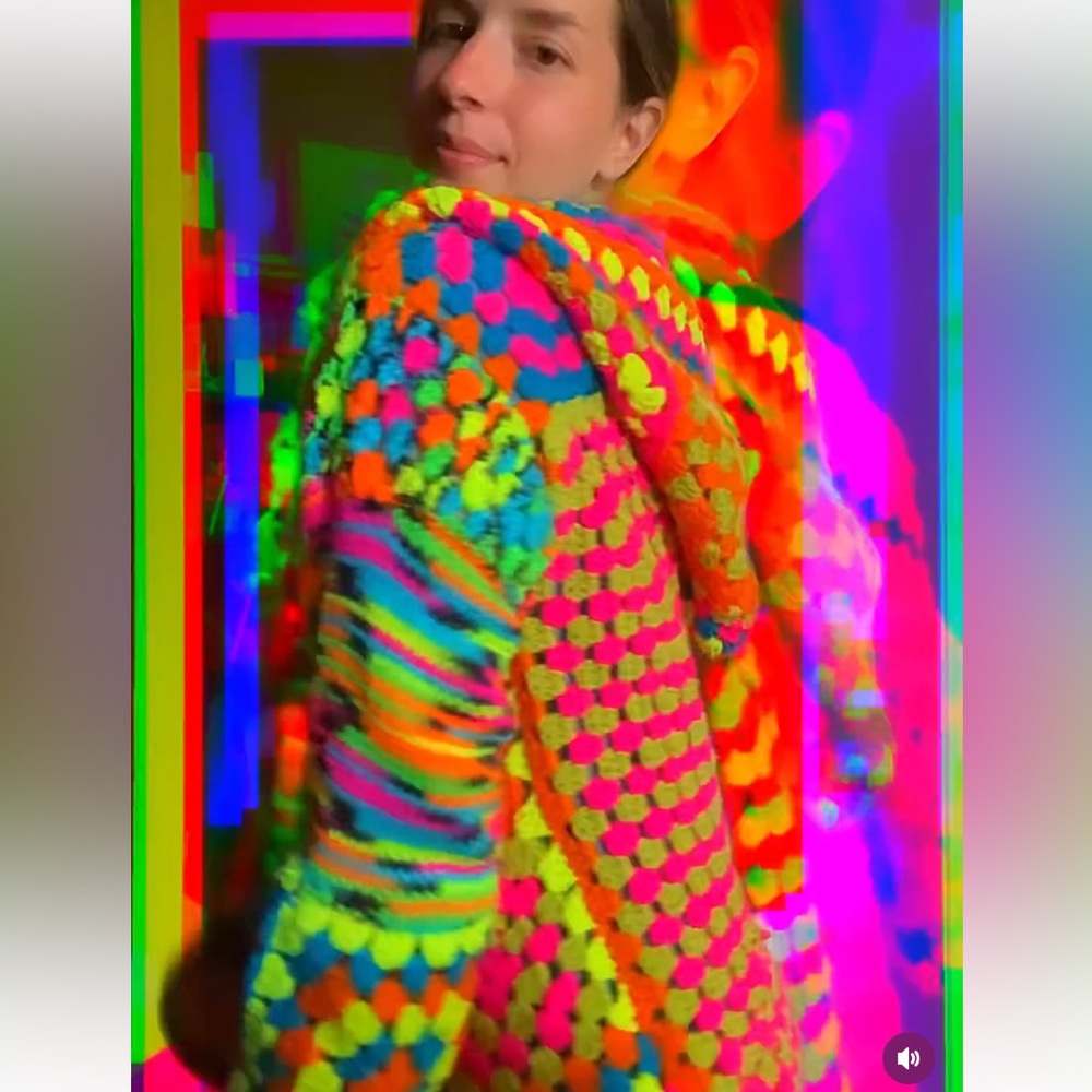 Neon Granny Square Crochet Hooded Cardigan